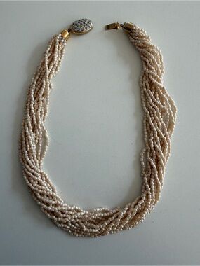 NECKLACE Choker Twisted Multi-Strand Faux Seed Pearls Rhinestone Elegant Classic
